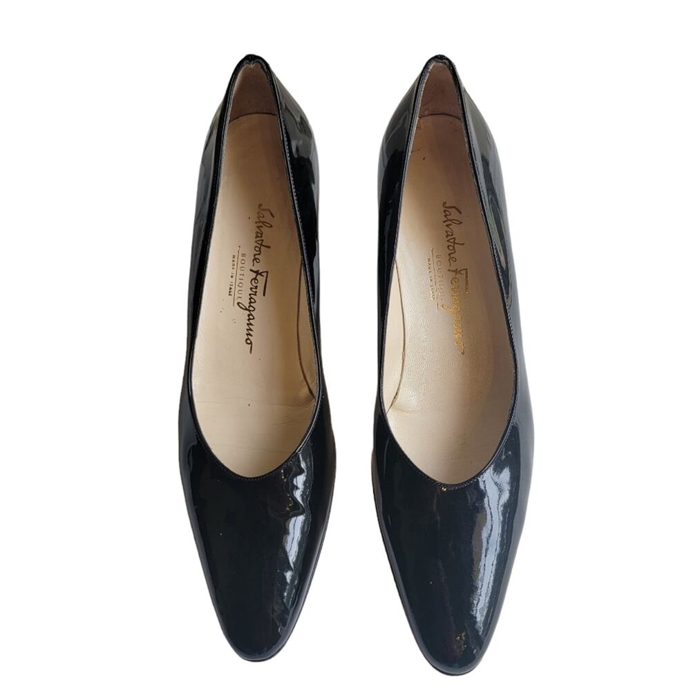Salvatore Ferragamo Losanna Black Patentcalf Leather Pumps 6.5